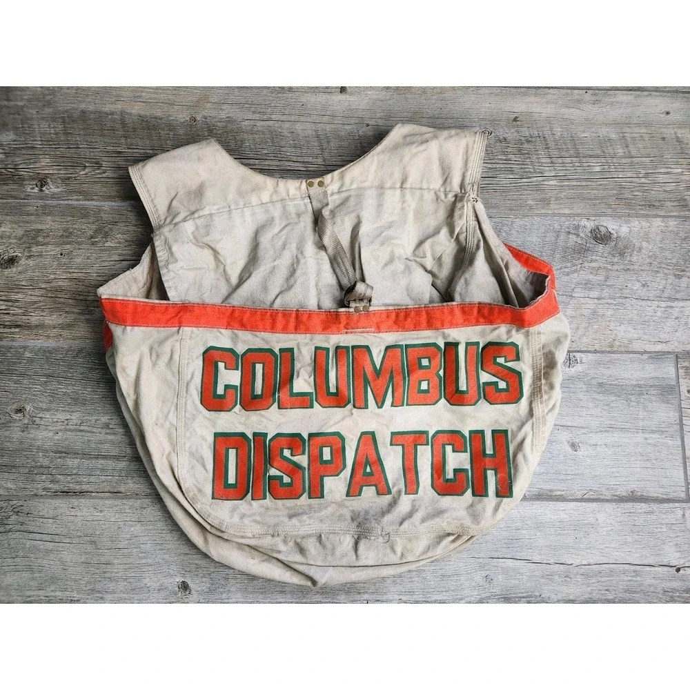 Vintage Columbus Dispatch Newspaper Bag Canvas Carrier Paper Boy Double‎ Sided